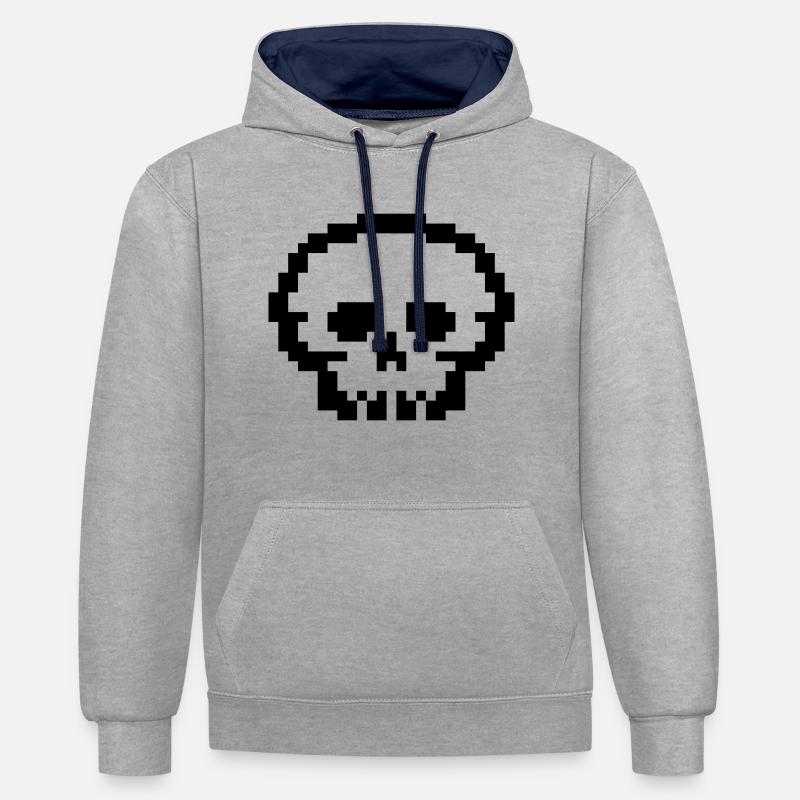 Crâne de pixel - Sweat à capuche contrasté - gris chiné/bleu marine