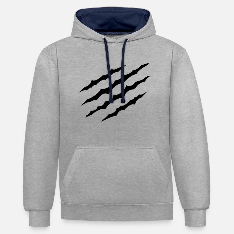 Zéro - Sweat à capuche contrasté - gris chiné/bleu marine