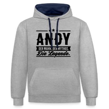 Man Myth Legend Andy - Contrast hoodie - heather grey/navy - Front - Liana (172cm) & Jaron (178cm)