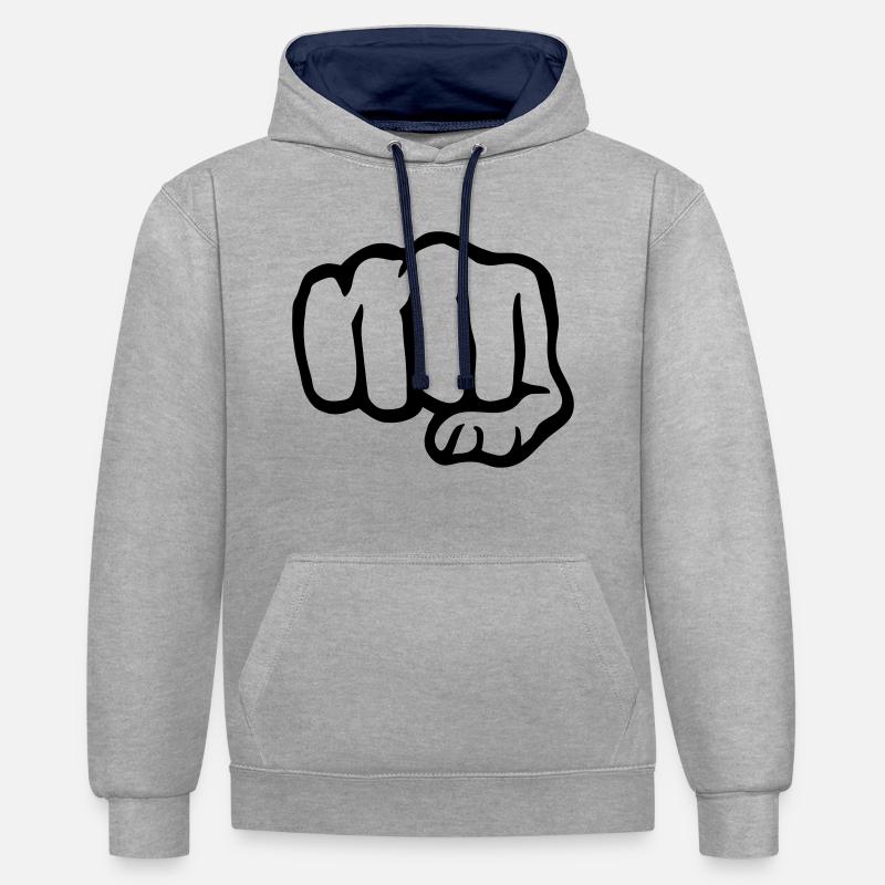 Poing - Sweat à capuche contrasté - gris chiné/bleu marine