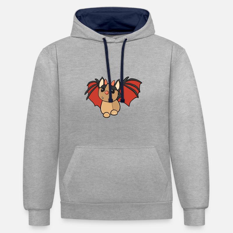 Dessin animé dragon chauve-souris - Sweat à capuche contrasté - gris chiné/bleu marine