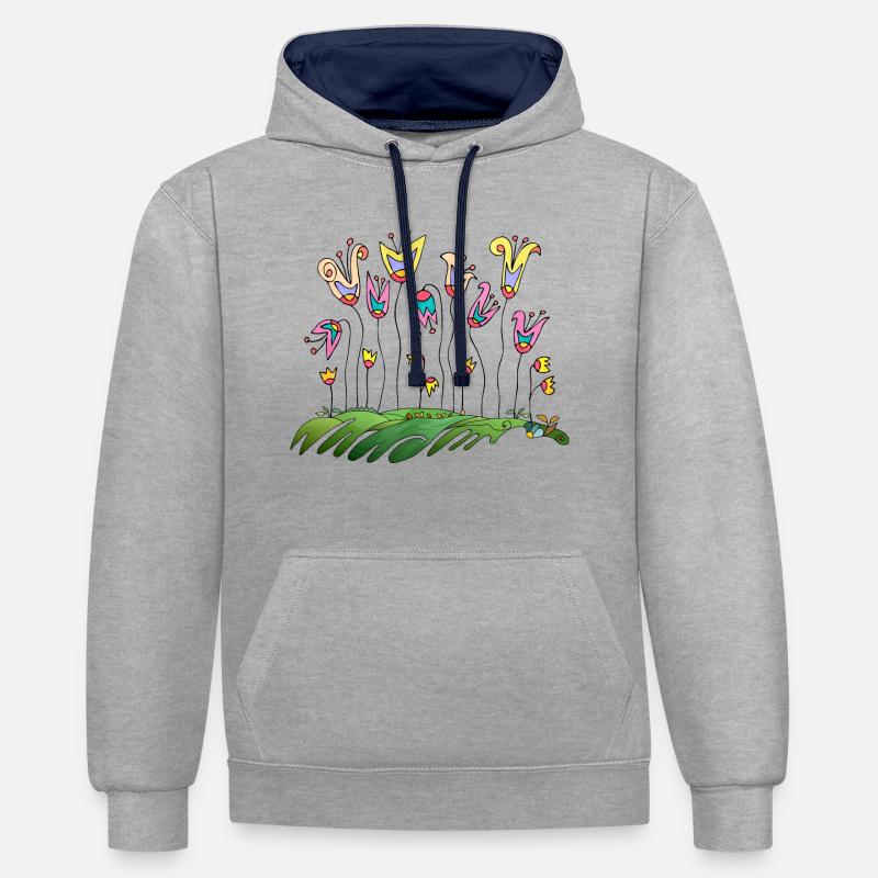 Fleur - Sweat à capuche contrasté - gris chiné/bleu marine