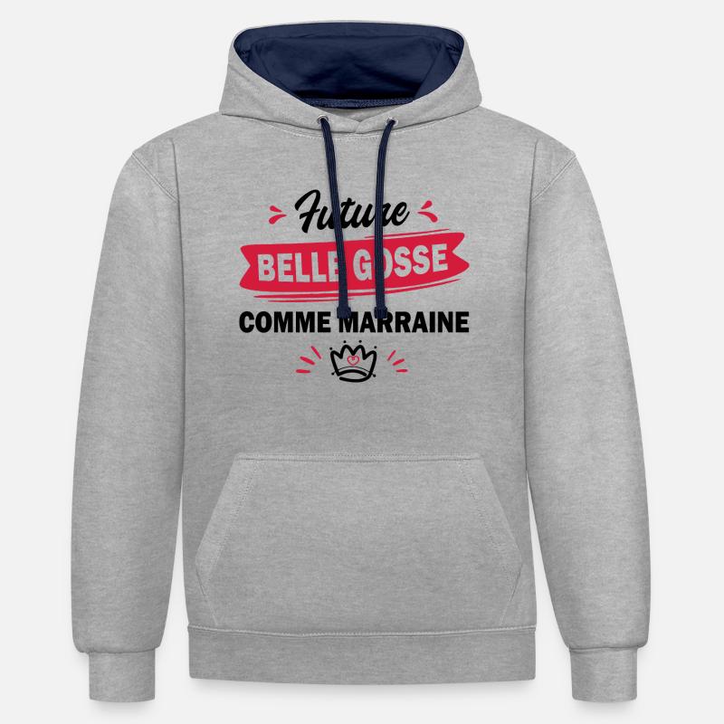 future belle gosse comme marraine - Sweat à capuche contrasté - gris chiné/bleu marine