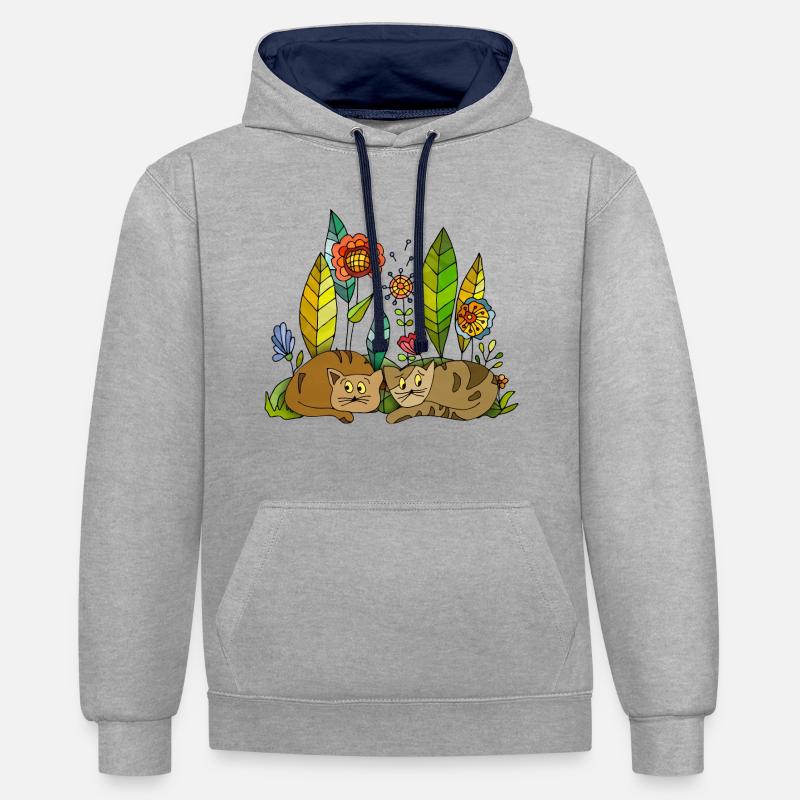 Chats - Sweat à capuche contrasté - gris chiné/bleu marine
