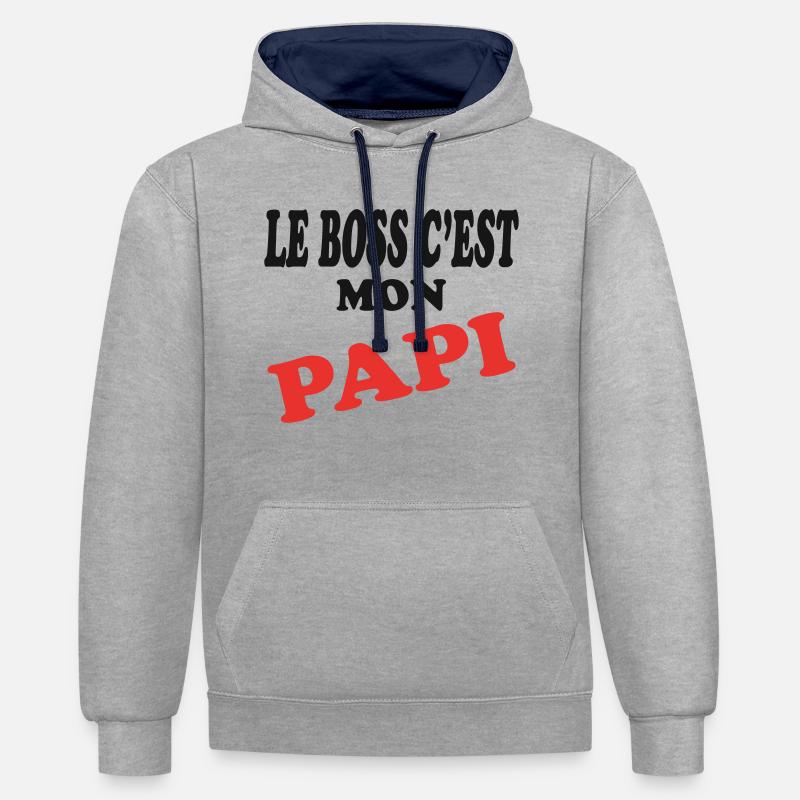 Papi - Sweat à capuche contrasté - gris chiné/bleu marine