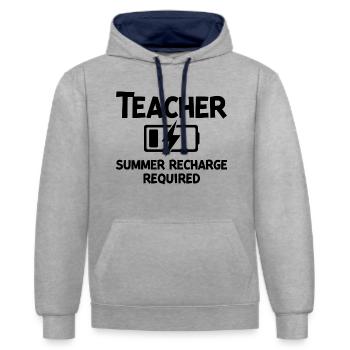 Teacher Summer Recharge Required - Contrast hoodie - heather grey/navy - Front - Liana (172cm) & Jaron (178cm)