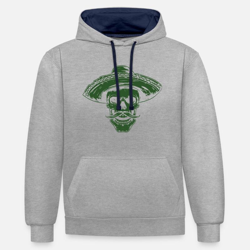 Squelette Crâne Sombrero Mexicain - Sweat à capuche contrasté - gris chiné/bleu marine