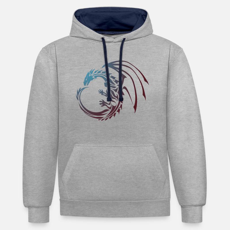 couleur du dragon - Sweat à capuche contrasté - gris chiné/bleu marine