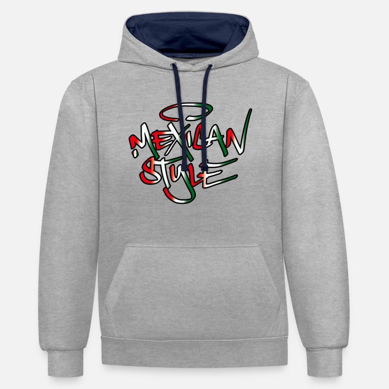 Style mexicain - Sweat à capuche contrasté - gris chiné/bleu marine