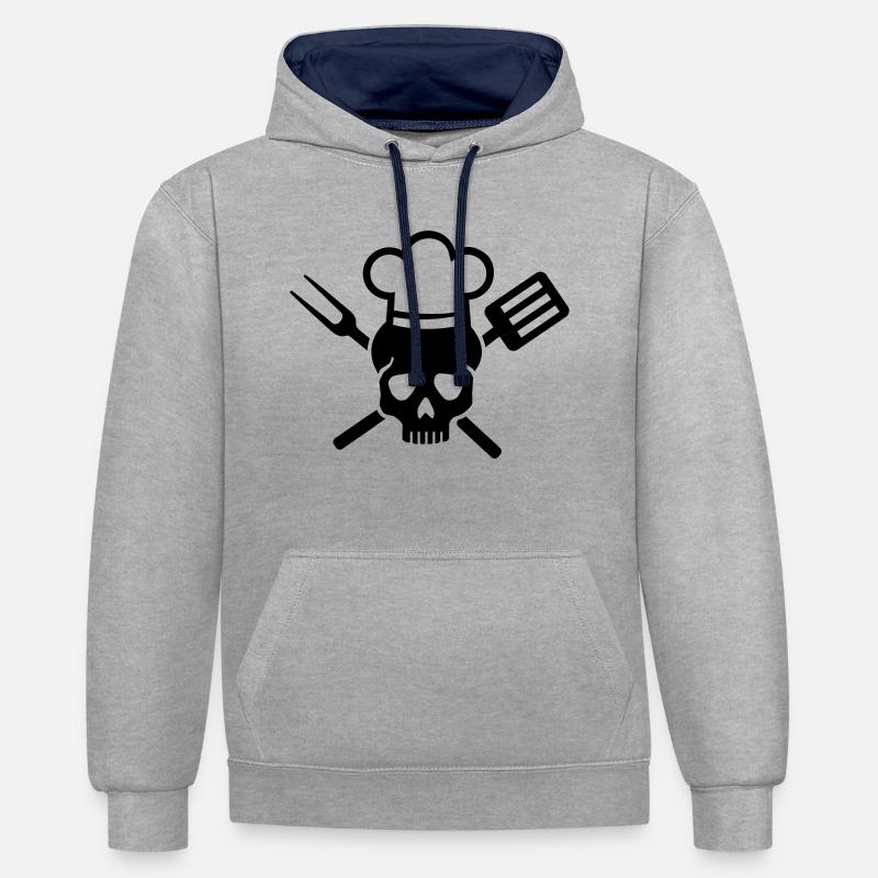 Cuisinier - Sweat à capuche contrasté - gris chiné/bleu marine