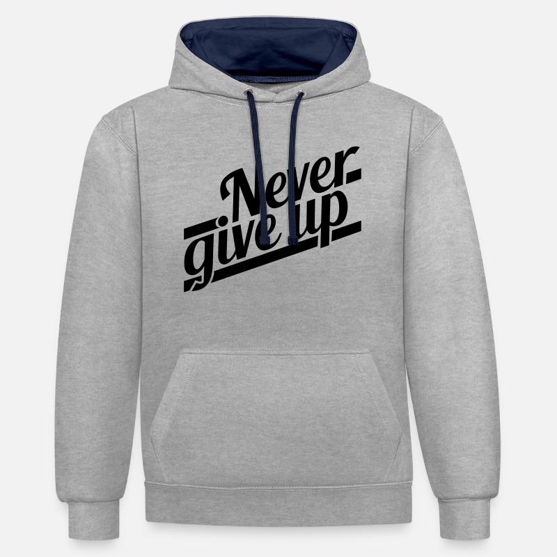 Logo n'abandonne jamais avec succès - Sweat à capuche contrasté - gris chiné/bleu marine