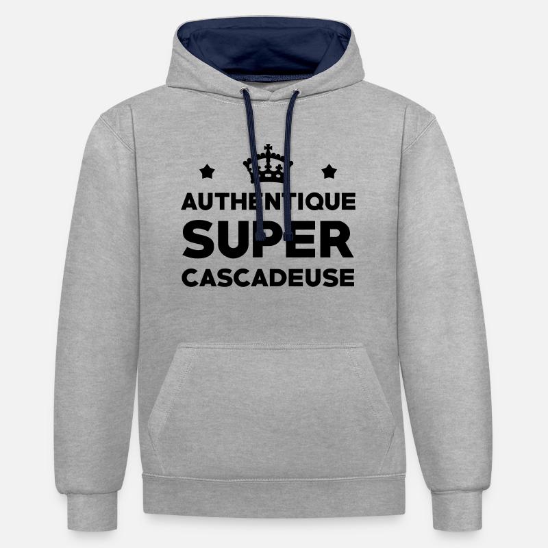 Cascadeur / Cascade / Voiture / Risque / Danger - Sweat à capuche contrasté - gris chiné/bleu marine