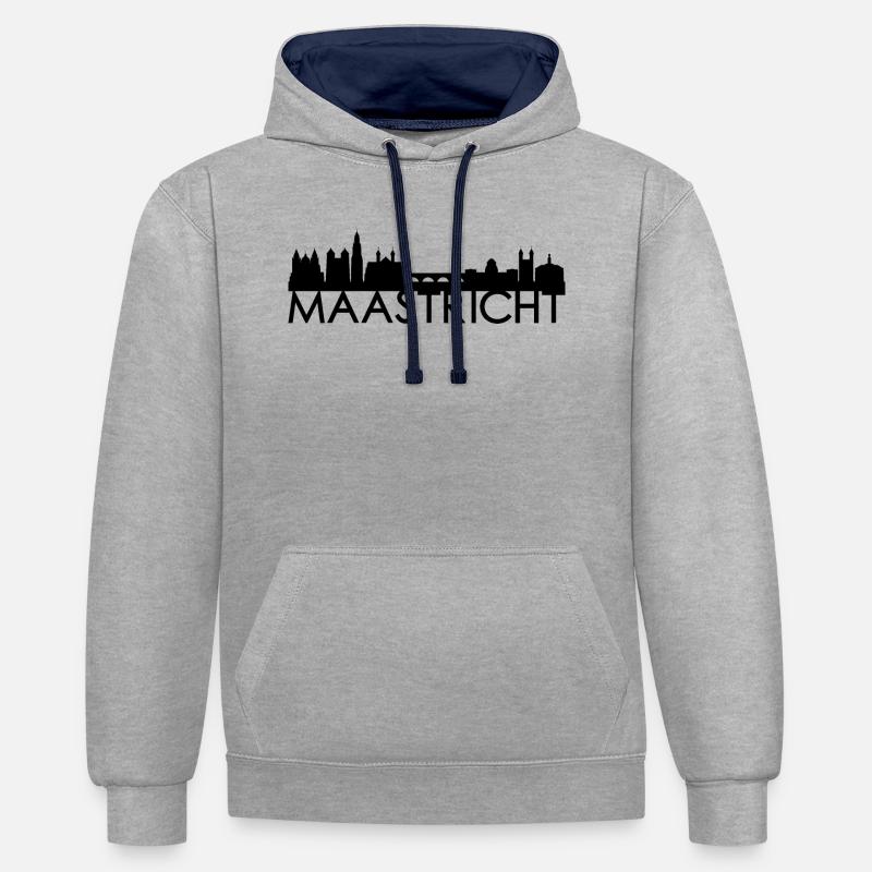 Idée cadeau Maastricht Pays-Bas skyline - Sweat à capuche contrasté - gris chiné/bleu marine