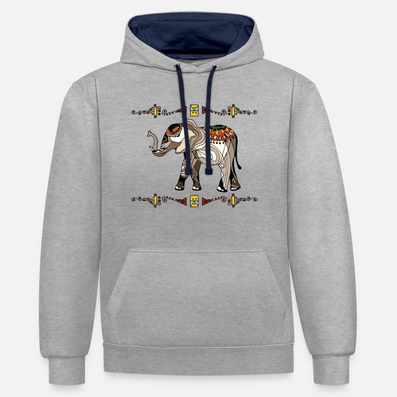 Éléphant - Sweat à capuche contrasté - gris chiné/bleu marine