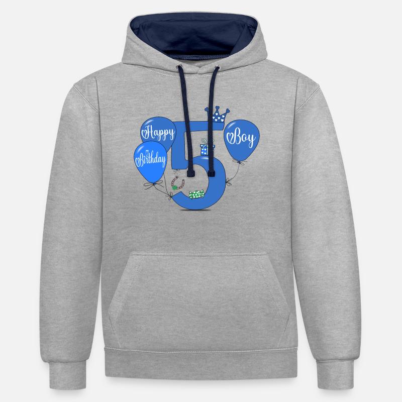 5 Ballon garçon d’anniversaire - Sweat à capuche contrasté - gris chiné/bleu marine