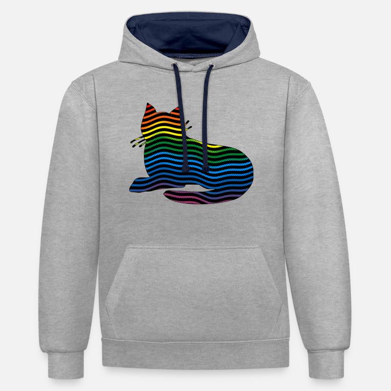 Chat - Sweat à capuche contrasté - gris chiné/bleu marine