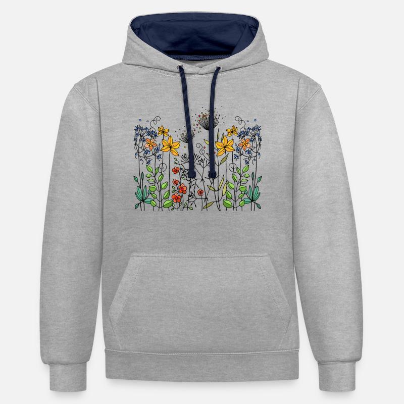 Fleur - Sweat à capuche contrasté - gris chiné/bleu marine