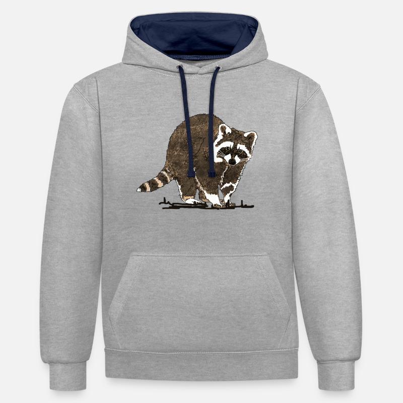 Waschbär - Kontrast-Hoodie - Grau meliert/Navy