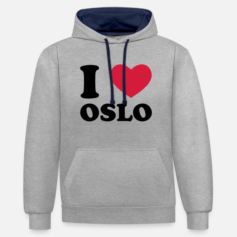 I Love Oslo - Sweat à capuche contrasté - gris chiné/bleu marine