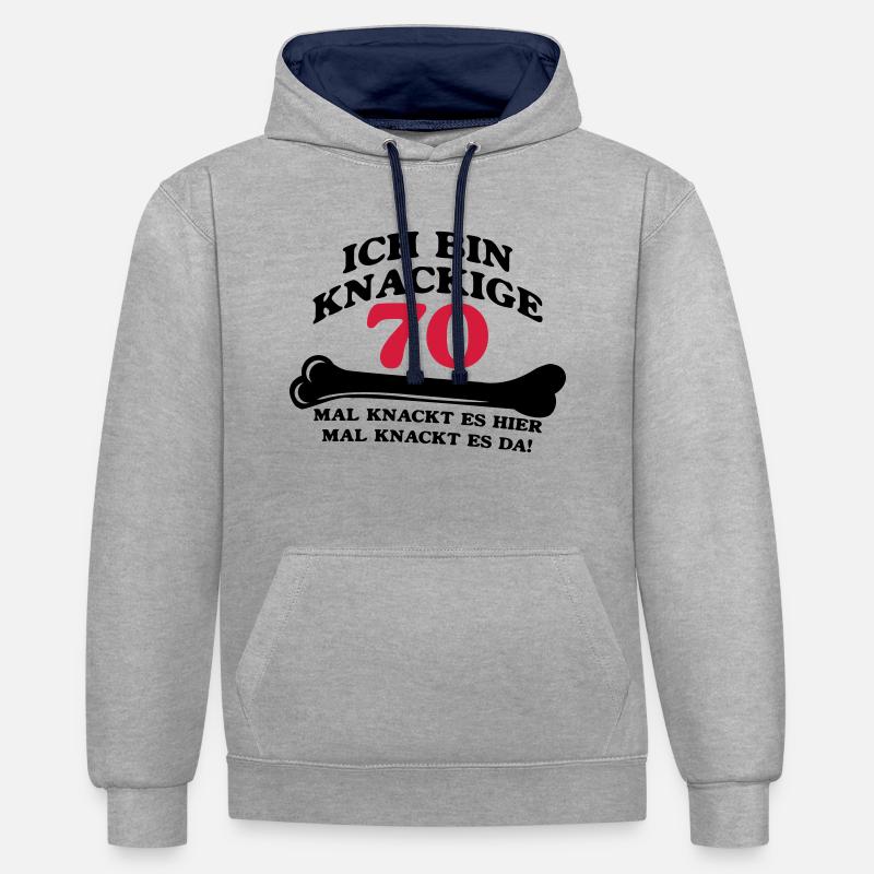 Anniversaire - je suis 70 Crunchy - Sweat à capuche contrasté - gris chiné/bleu marine