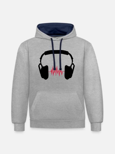 écouteurs - Sweat à capuche contrasté - gris chiné/bleu marine