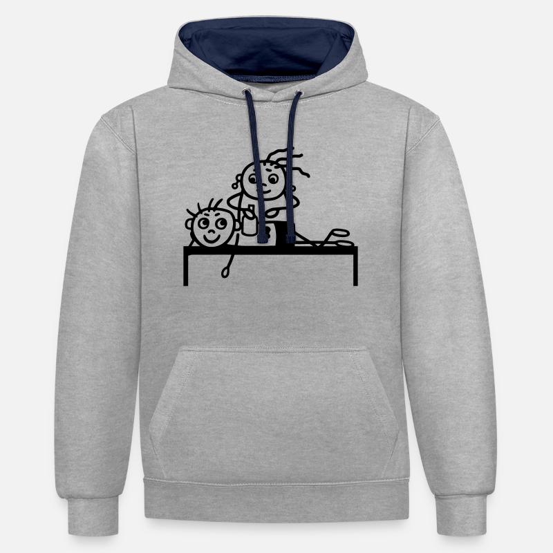 Massage - Sweat à capuche contrasté - gris chiné/bleu marine