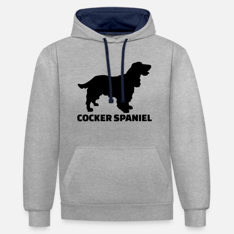 Cocker Spaniel - Sweat à capuche contrasté - gris chiné/bleu marine