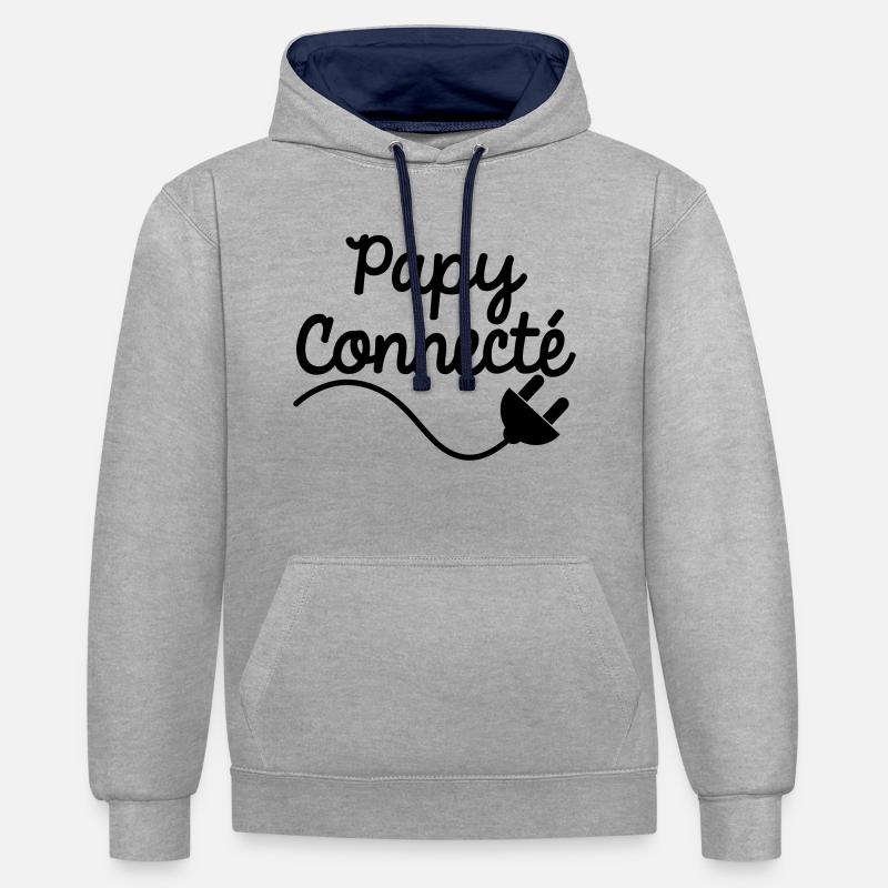 papy connecté - Sweat à capuche contrasté - gris chiné/bleu marine