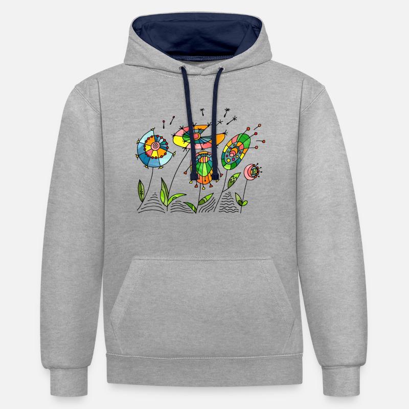 Fleur - Sweat à capuche contrasté - gris chiné/bleu marine