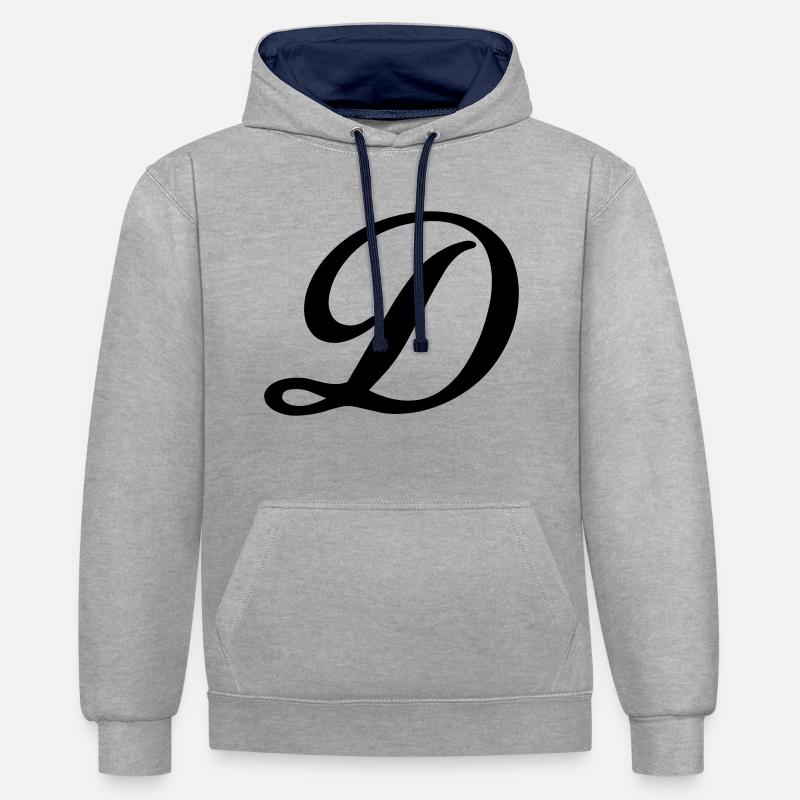 D - Sweat à capuche contrasté - gris chiné/bleu marine