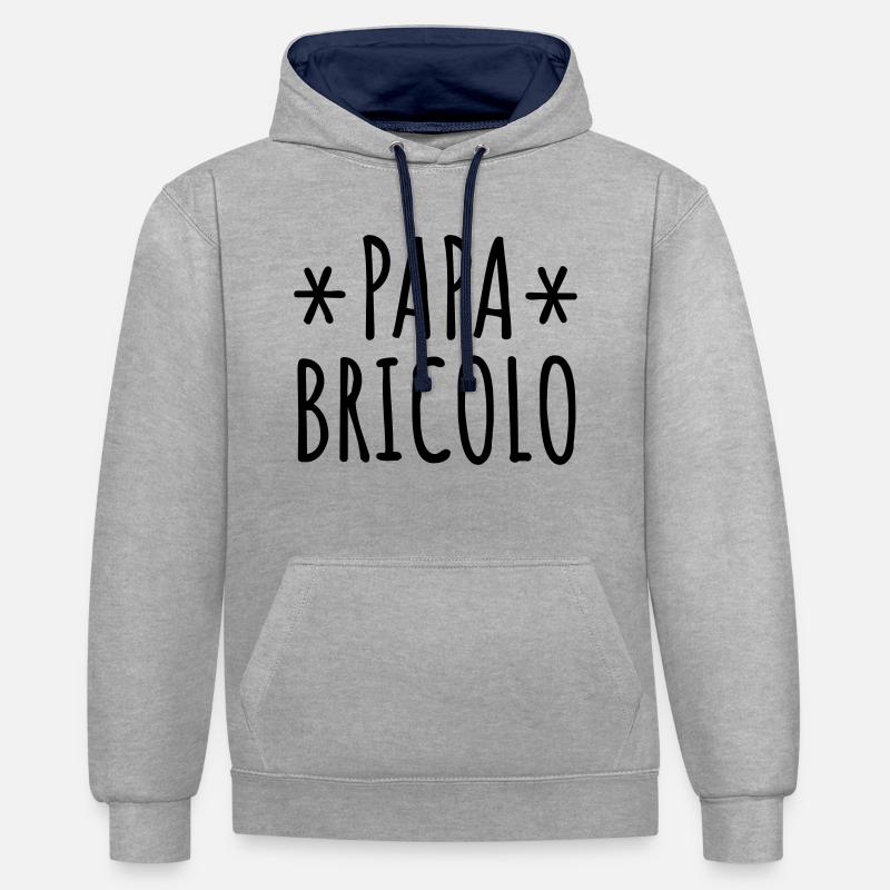 Papa bricolo père bricoleur - Sweat à capuche contrasté - gris chiné/bleu marine