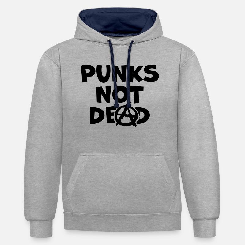 Punks pas mort citation - Sweat à capuche contrasté - gris chiné/bleu marine