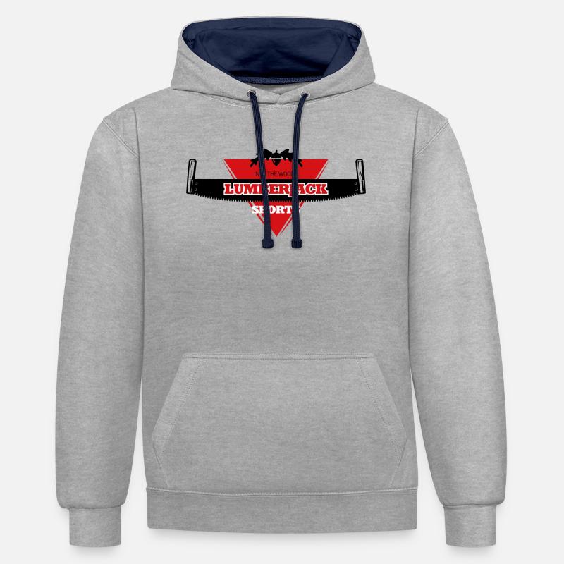 triangle du logo du bûcheron - Sweat à capuche contrasté - gris chiné/bleu marine