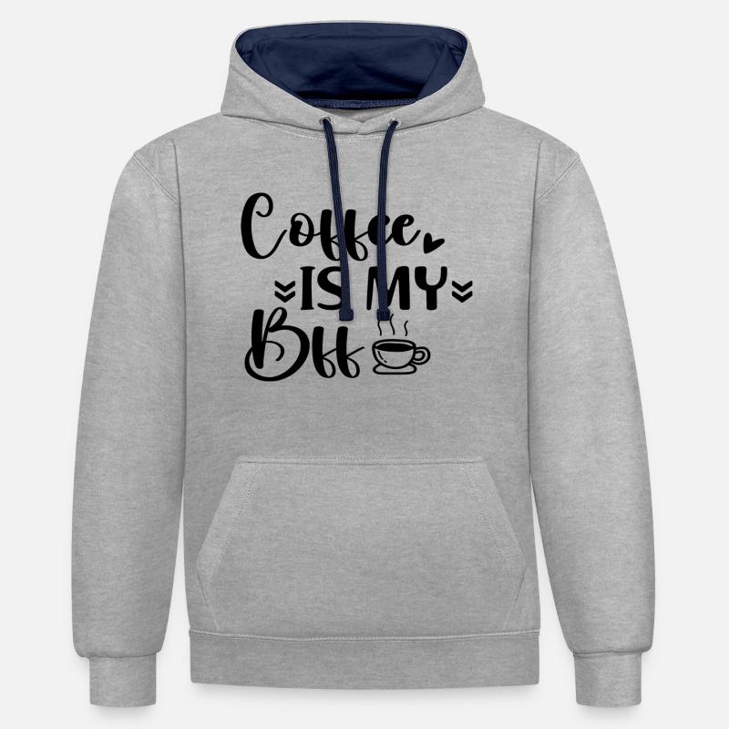 Le café est mon bff - Sweat à capuche contrasté - gris chiné/bleu marine