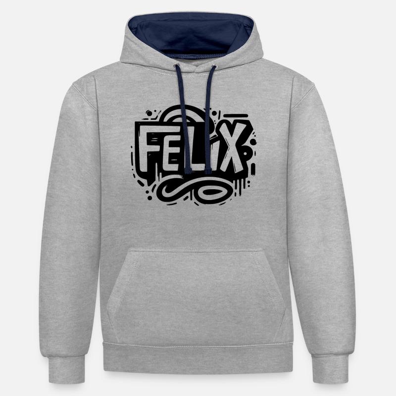 Félix Nom Prénom Graffiti - Sweat à capuche contrasté - gris chiné/bleu marine