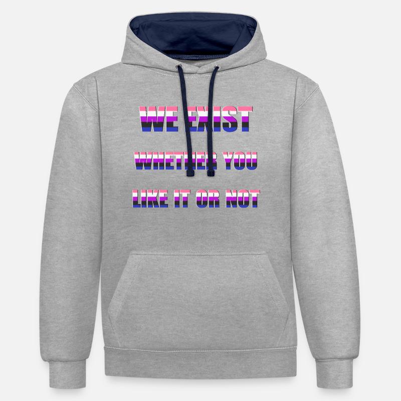 Nous existons - Genderfluid Flag - Sweat à capuche contrasté - gris chiné/bleu marine