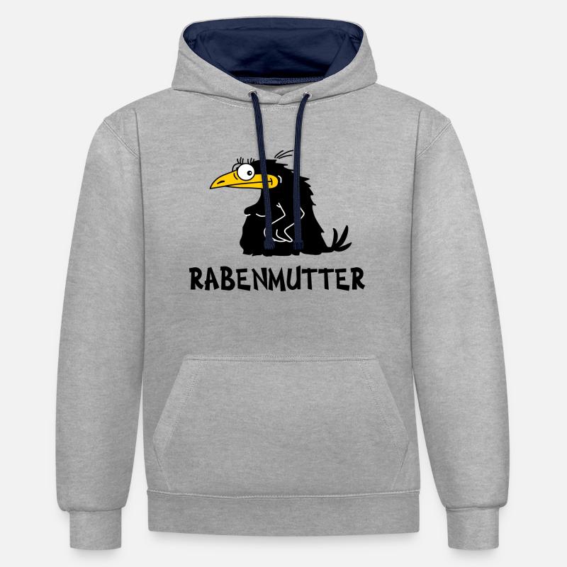 Rabenmutter - Sweat à capuche contrasté - gris chiné/bleu marine