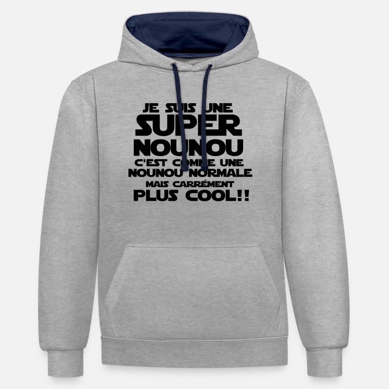 une nounou carrément plus cool - Sweat à capuche contrasté - gris chiné/bleu marine