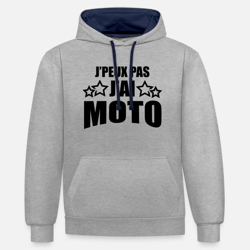 j'peux pas j'ai moto - Sweat à capuche contrasté - gris chiné/bleu marine