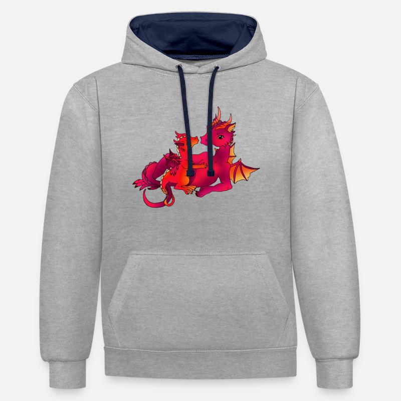 Maman dragon avec bébé rose - Sweat à capuche contrasté - gris chiné/bleu marine