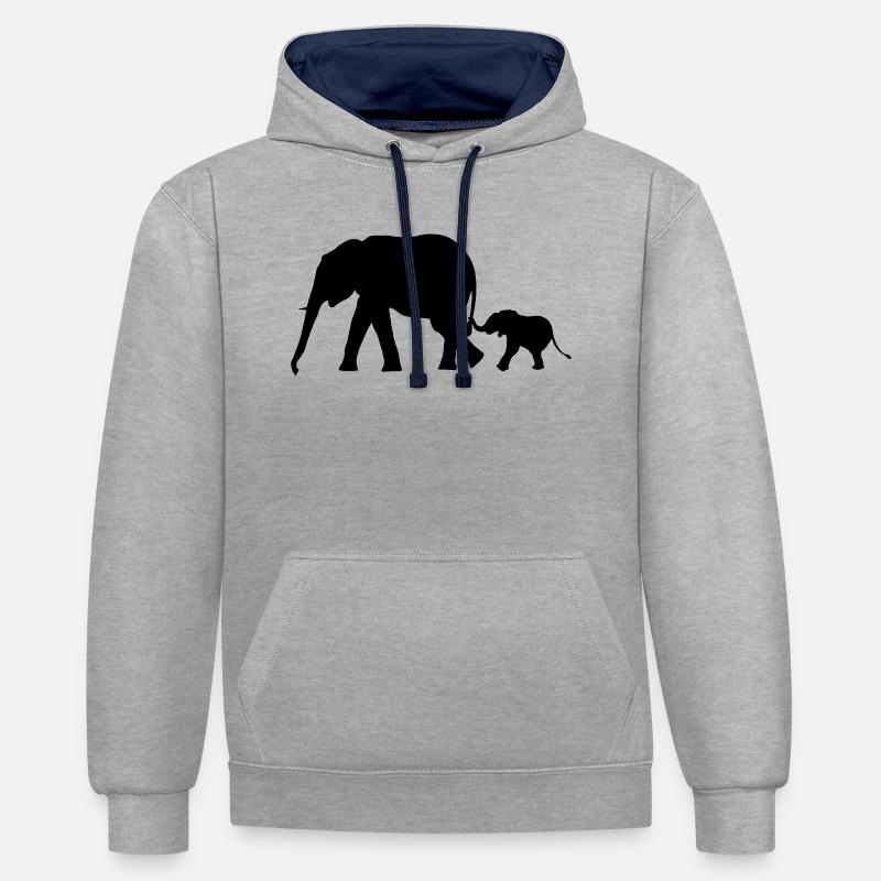 éléphants - elephant - Sweat à capuche contrasté - gris chiné/bleu marine