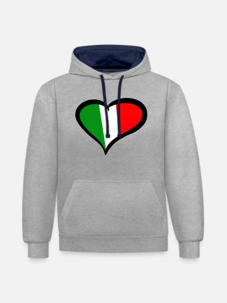 Italien Italia Italia grøn hvid rød Kærlighed hjerte kærlighed - Kontrast-hoodie - grå meleret/marineblå