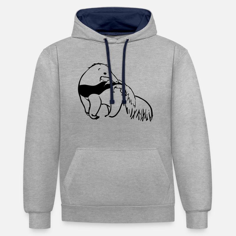 L’ours fourmilière mère avec bébé - Sweat à capuche contrasté - gris chiné/bleu marine