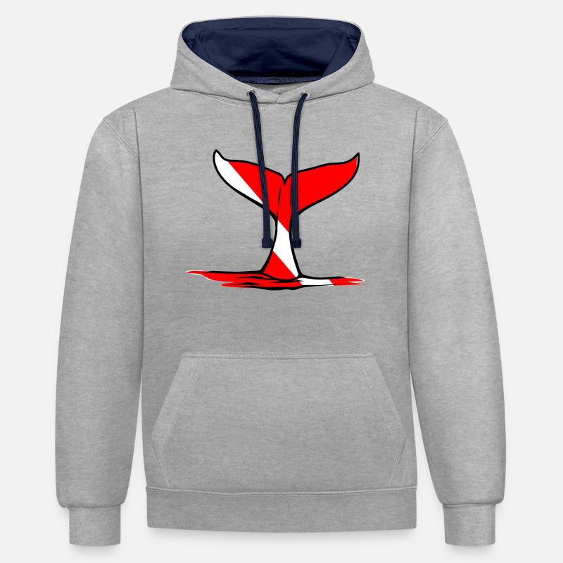 Whale Fin par Scuba.Style - Sweat à capuche contrasté - gris chiné/bleu marine
