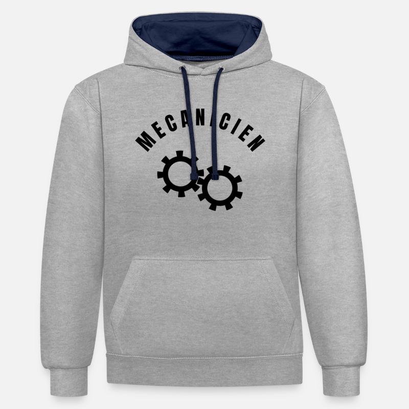 Collection mécanicien - Profession - Sweat à capuche contrasté - gris chiné/bleu marine