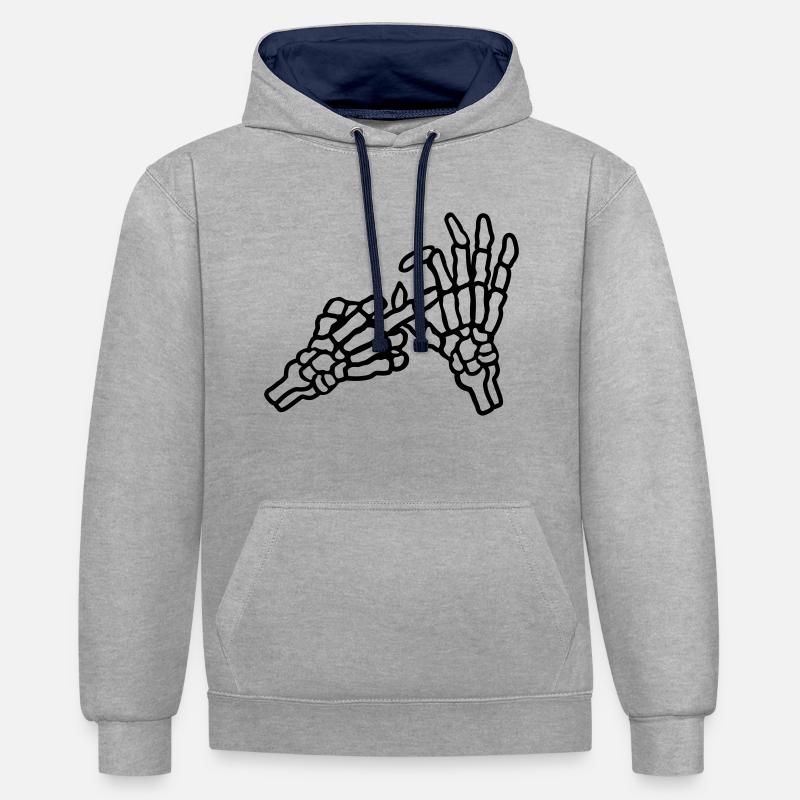 Trou du majeur Geste Squelette - Sweat à capuche contrasté - gris chiné/bleu marine