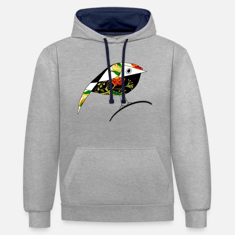 Oiseau - Sweat à capuche contrasté - gris chiné/bleu marine