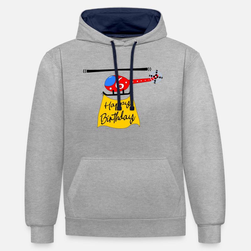 Hélicoptère Joyeux anniversaire 6 - Sweat à capuche contrasté - gris chiné/bleu marine