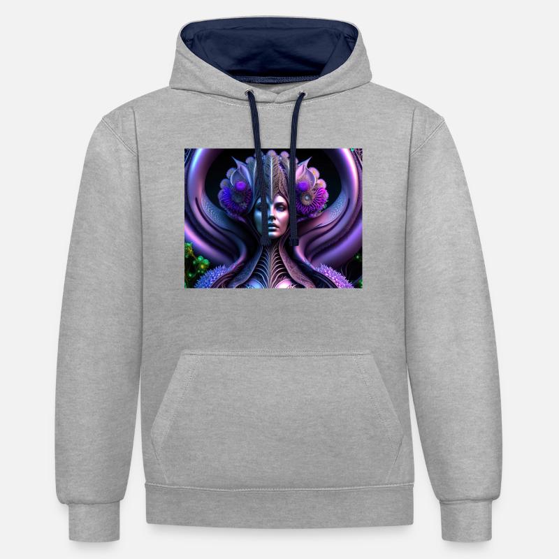 Sorcière de l’espace - Sweat à capuche contrasté - gris chiné/bleu marine