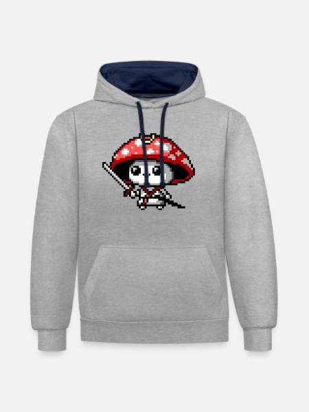 8bit Mushroom Samurai - Contrast hoodie - heather grey/navy